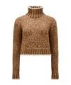 Moncler Patterned Wool Turtleneck Sweater In Brown