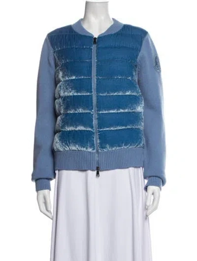 Pre-owned Moncler Wool Bomber Jacket In Blue