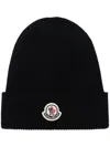 Moncler Mens Black Logo-patch Ribbed Wool-cashmere Beanie Hat In Black