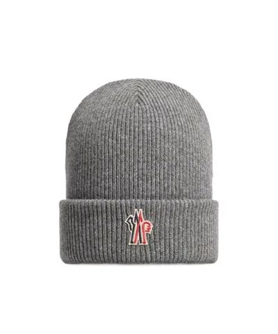 MONCLER MONCLER GRENOBLE LOGO PATCH RIBBED-KNIT BEANIE