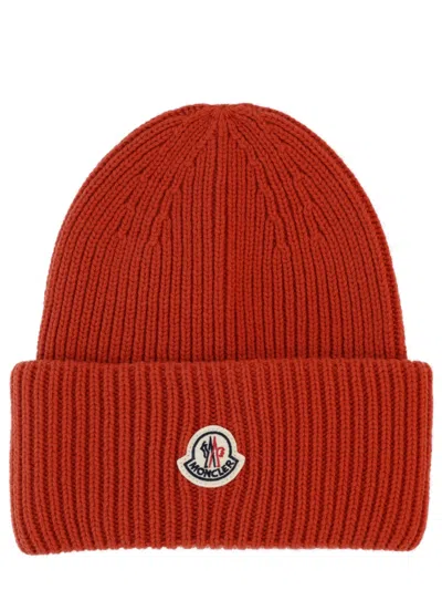 Moncler Wool Cap With Logo In Red