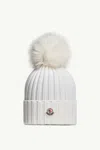 Moncler Wool Cap With Synthetic Pompom In White