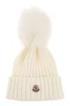 Moncler Wool Cap With Synthetic Pompom In White