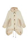 Moncler Wool, Alpaca & Mohair Padded Hooded Shearling Cape White In Ivory