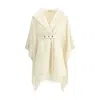 Moncler Belted Fringed Virgin Wool Cape In White