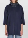 Moncler Wool Cape With Hood And Arm Patch In Blue