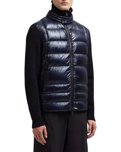 Moncler Long-sleeved Splicing Detail Down Jacket In Blue