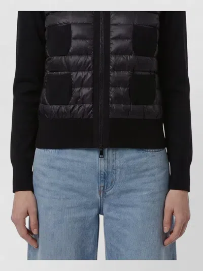 Moncler Wool Cardigan Padded Front Zip Pockets In Black