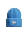 Moncler Blue Wool Beanie Hat With Logo In Blue