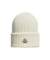 Moncler Logo Patch Ribbed Beanie In White