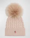 Moncler Wool Cashmere Beanie With A Shearling Pom In Light Grey