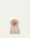 Moncler Wool Cashmere Beanie With A Shearling Pom In Light Grey
