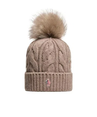 Moncler Wool  Cashmere Beanie With Pom Pom In Brown