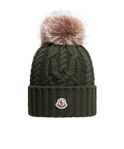 Moncler Wool  Cashmere Blend Beanie With Pom Pom In Green
