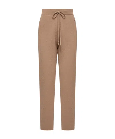 Moncler Wool  Cashmere Blend Cropped Jogging Pants In Brown