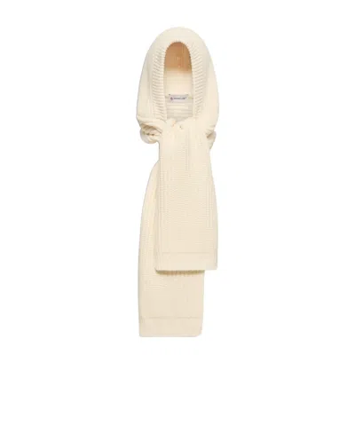Moncler Wool  Cashmere Blend Hooded Scarf In Neutral