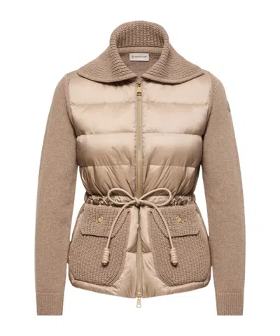Moncler Wool  Cashmere Blend Padded Zip-up Cardigan In Neutral