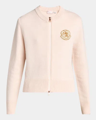 Moncler Wool-cashmere Heart Patch Cardigan In Pink