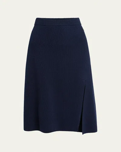 Moncler Wool-cashmere Midi Skirt In Blue