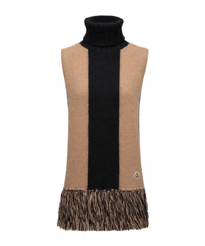 Moncler Wool, Cashmere  Mohair Poncho In Black