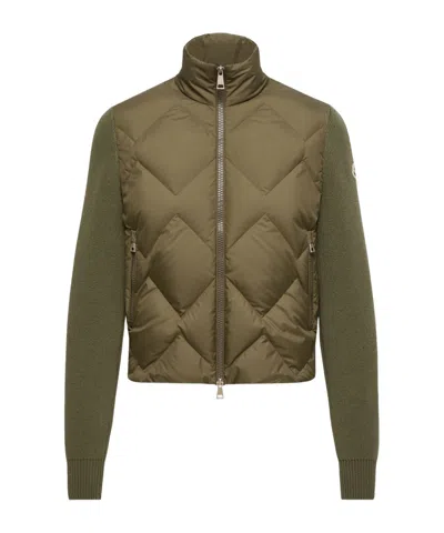 Moncler Wool  Cashmere Padded Zip-up Cardigan In Brown