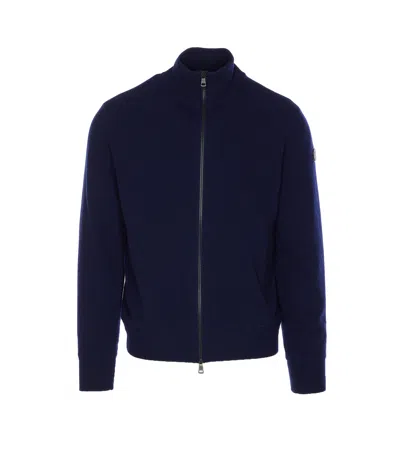 Moncler Wool  Cashmere Zip-up Cardigan In Blue