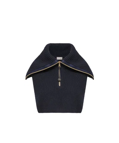 Moncler Wool  Cashmere Zip-up Cape In Black