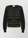 Moncler Wool Collarless Knit Sleeves Long Ribbed In Black