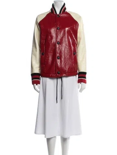 Pre-owned Moncler Wool Colorblock Pattern Bomber Jacket In Red