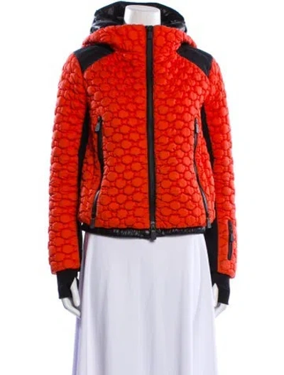 Pre-owned Moncler Wool Colorblock Pattern Down Jacket In Orange