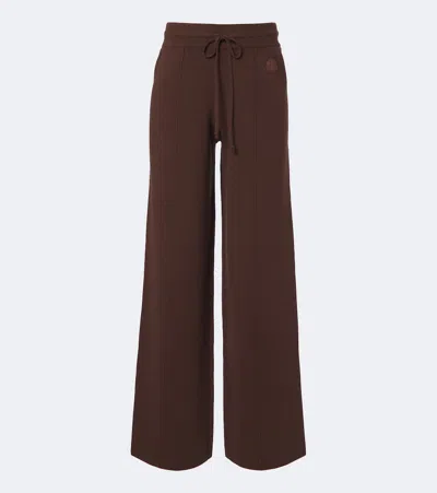 Moncler Wool, Cotton, And Cashmere-blend Wide-leg Pants In Brown