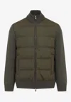 Moncler Quilted Front Cardigan With Ribbed Collar And Cuffs In Green