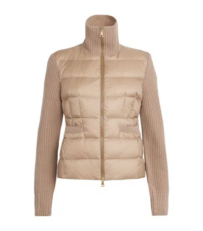 Moncler Down-paneled Faux Fur And Wool Cardigan In Pink