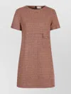 Moncler Wool Dress With Front Pocket And Houndstooth Pattern In Multi