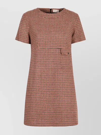 Moncler Wool Dress With Front Pocket And Houndstooth Pattern In Multi