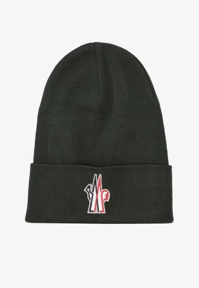 Moncler Wool Embroidered Beanie In Green