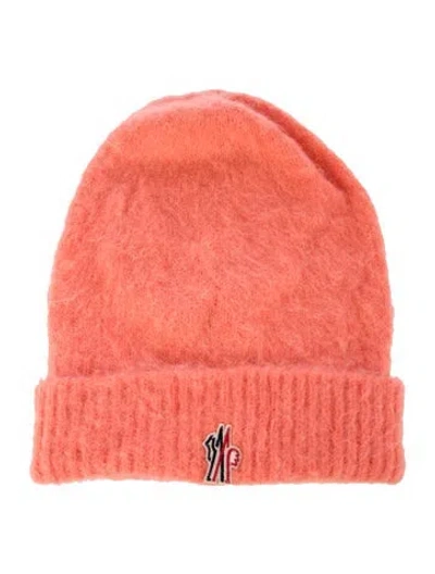 Pre-owned Moncler Wool Embroidered Beanie Hat In Orange