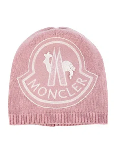 Pre-owned Moncler Wool Embroidered Beanie  W/tags In Pink