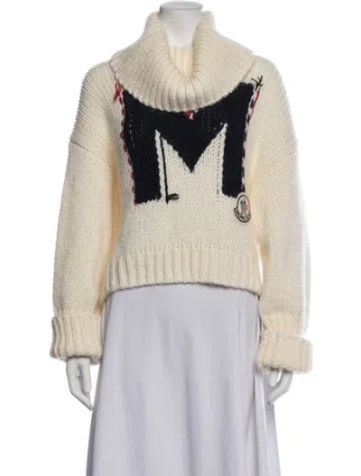 Pre-owned Moncler Wool Graphic Print Sweater In White