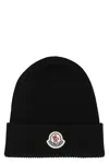Moncler Midnight Blue Wool Beanie Hat In Black