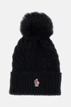 Moncler Wool Hat Featuring Cable Knit And Pom Detail In Black