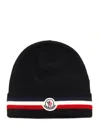 Moncler Beanie With Tricolor Band In Black