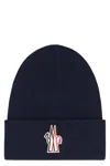 Moncler Grenoble Logo Patch Virgin Wool Beanie In Blue
