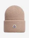 Moncler Ribbed Knit Wool Beanie With Felt Logo Patch In Neutral