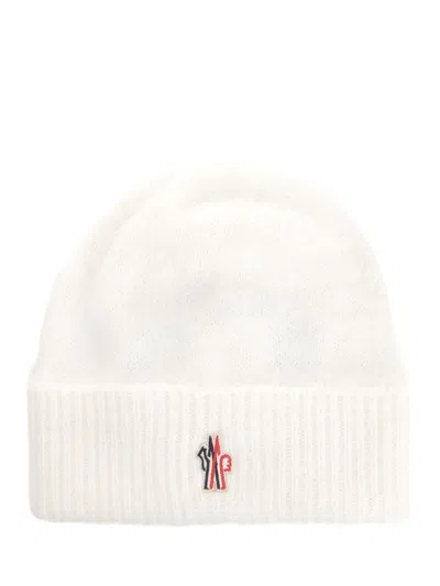 Moncler White Textured Logo Beanie Hat