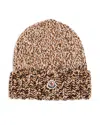 Moncler Logo Patch Rib Wool Beanie In Brown