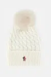 Moncler Logo Shearling-trimmed Virgin Wool Beanie In Neutral