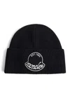 Moncler Black Wool Knit Logo Patch Beanie In Black