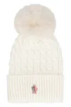 Moncler Ivory Virgin Wool Hat With Pompom In White