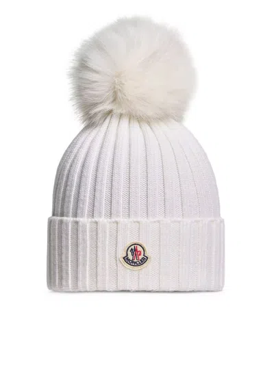 Moncler Wool Hat With Pom Pom In White